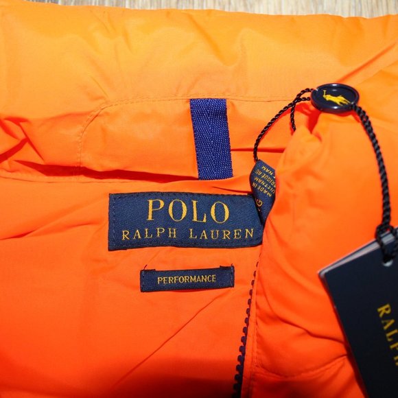 NWT POLO RALPH LAUREN MEN'S NEON PACKABLE DOWN VEST ORANGE NAVY BLUE $240‎ - Picture 8 of 10